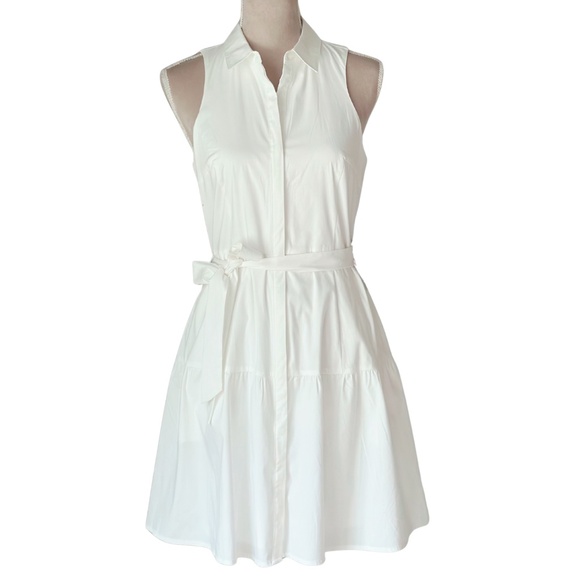 Express White Shirt Dress with Waist Tie – Size 8 – NWT Minimal Style - Picture 1 of 11